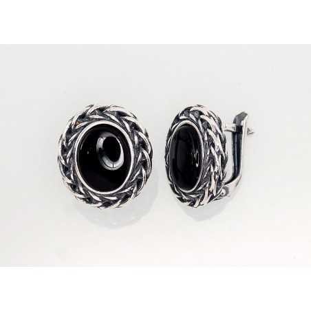 925°, Silver earrings with english lock, Onix , 2202179(POx-Bk)_ON