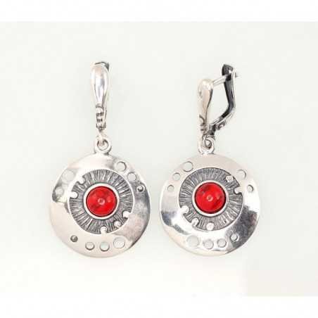 925°, Silver earrings with english lock, Coral , 2202184(POx-Bk)_COX