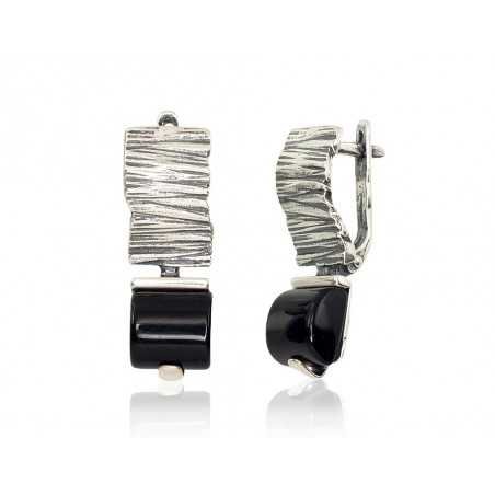 925°, Silver earrings with english lock, Onix , 2202191(POx-Bk)_ON-2