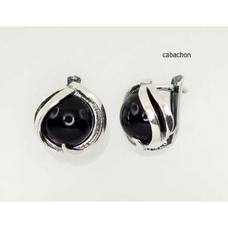 925°, Silver earrings with english lock, Onix , 2202193(POx-Bk)_ON-2
