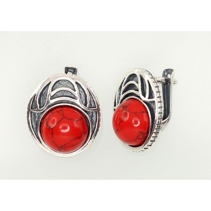 925°, Silver earrings with english lock, Coral , 2202195(POx-Bk)_COX