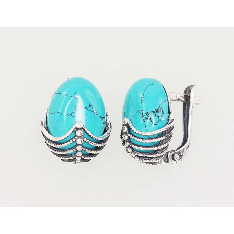 925°, Silver earrings with english lock, Turquoise , 2202196(POx-Bk)_TRX