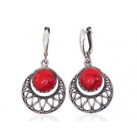 925°, Silver earrings with english lock, Coral , 2202201(POx-Bk)_COX