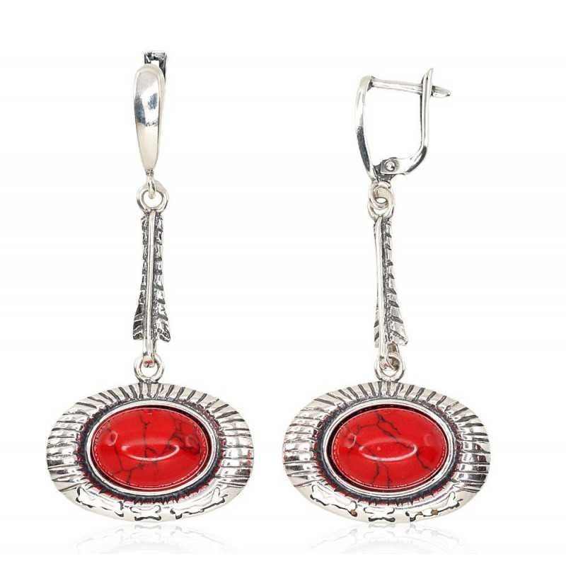 925°, Silver earrings with english lock, Coral , 2202204(POx-Bk)_COX
