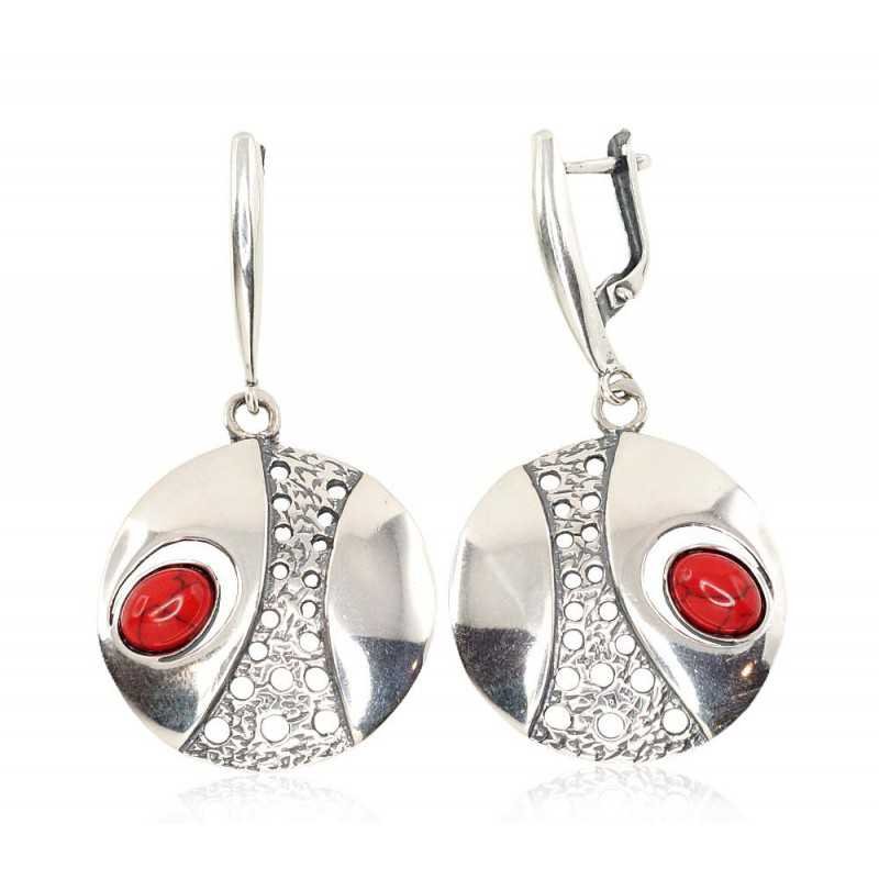 925°, Silver earrings with english lock, Coral , 2202210(POx-Bk)_COX