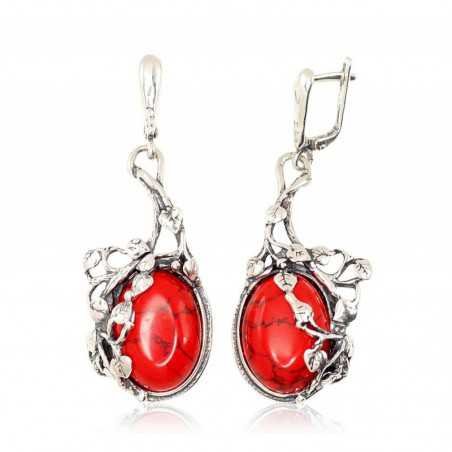 925°, Silver earrings with english lock, Coral , 2202214(POx-Bk)_COX