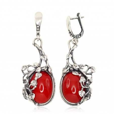 925°, Silver earrings with english lock, Coral , 2202214(POx-Bk)_COX-2