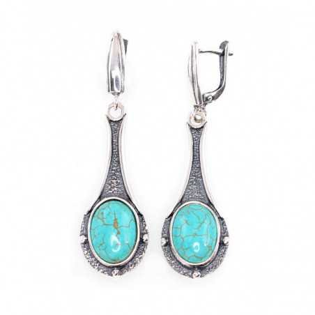 925°, Silver earrings with english lock, Turquoise , 2202217(POx-Bk)_TRX