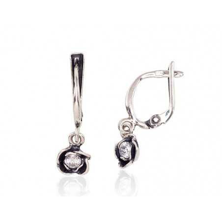 925°, Silver earrings with english lock, Zirkons , 2202226(POx-Bk)_CZ