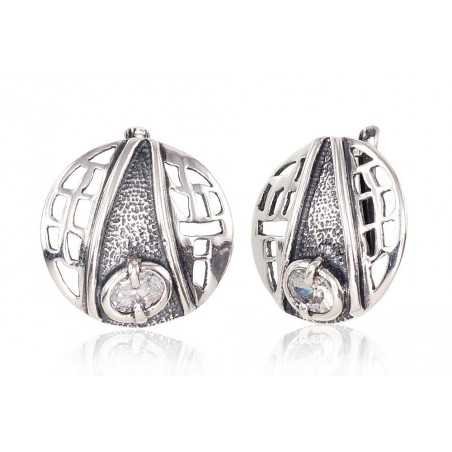 925°, Silver earrings with english lock, Zirkons , 2202317(POx-Bk)_CZ