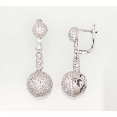 925°, Silver earrings with english lock, Zirkons , 2202390(PRh-Gr)_CZ