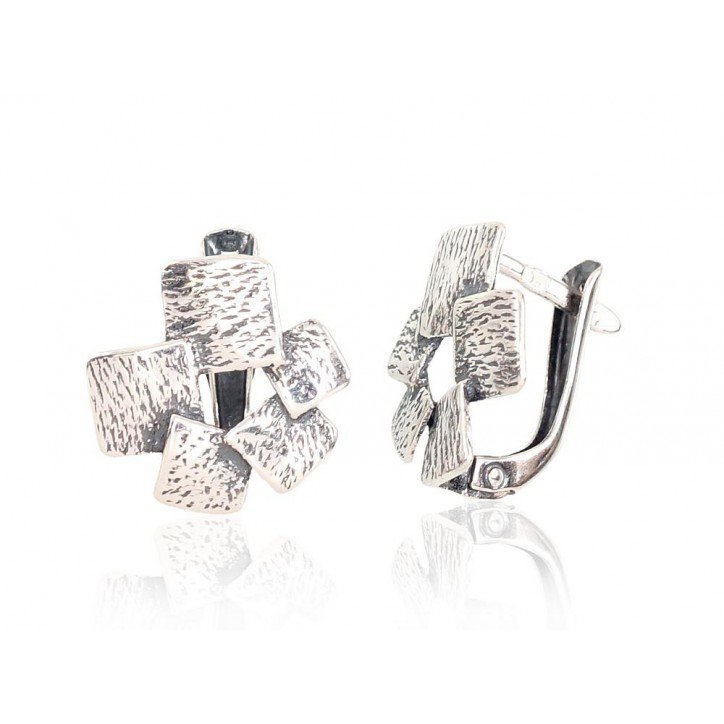 925°, Silver earrings with english lock, No stone, 2202482(POx-Bk)