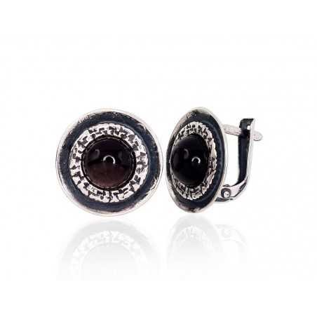 925°, Silver earrings with english lock, Obsidian , 2202500(POx-Bk)_OB