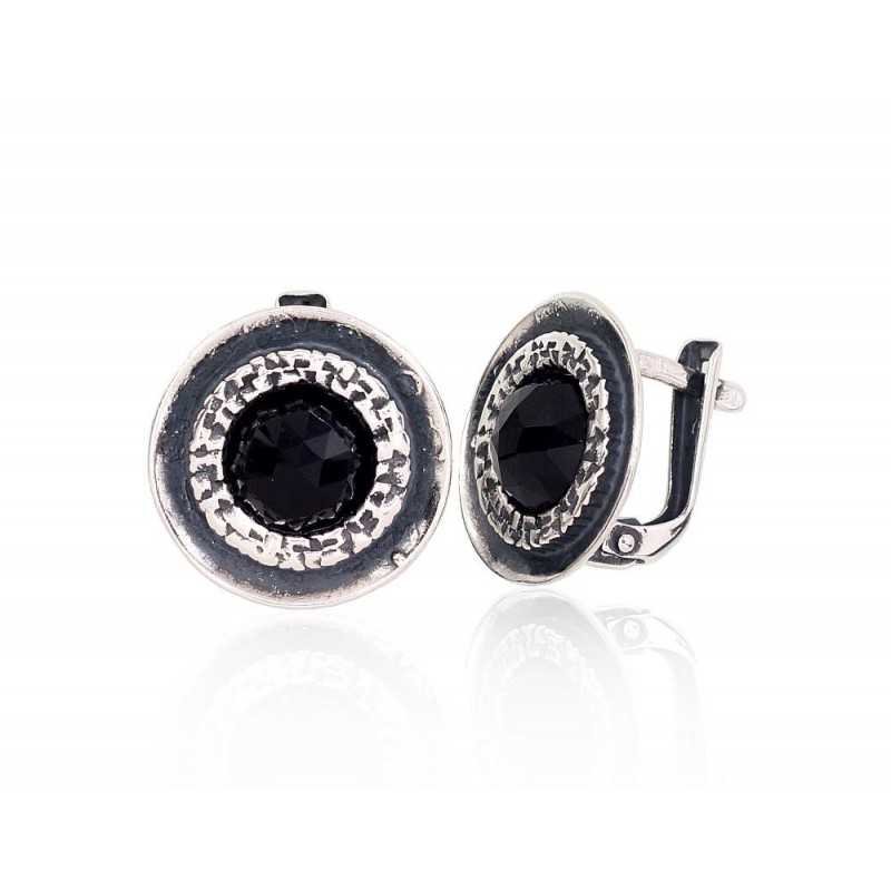 925°, Silver earrings with english lock, Swarovski crystals , 2202500(POx-Bk)_SV-BK