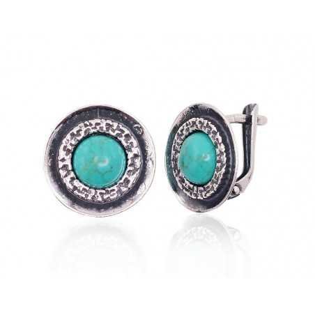 925°, Silver earrings with english lock, Turquoise , 2202500(POx-Bk)_TRX-G