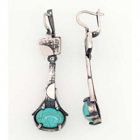 925°, Silver earrings with english lock, Turquoise , 2202506(Matt+POx-MattBk)_TRX-G