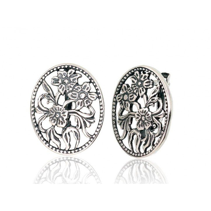 925°, Silver earrings with english lock, No stone, 2202739(POx-Bk)