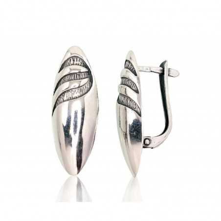 925°, Silver earrings with english lock, No stone, 2202747(POx-Bk)