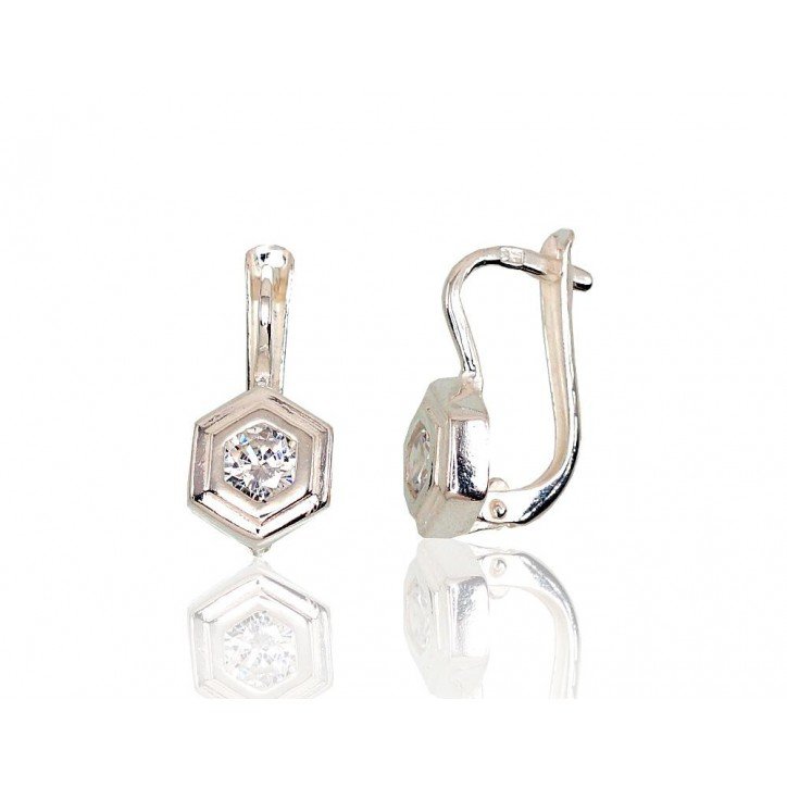925°, Silver earrings with english lock, Zirkons , 2202754_CZ