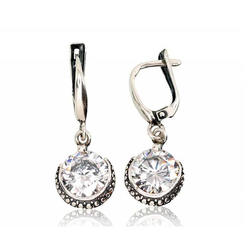 925°, Silver earrings with english lock, Zirkons , 2202763(POx-Bk)_CZ