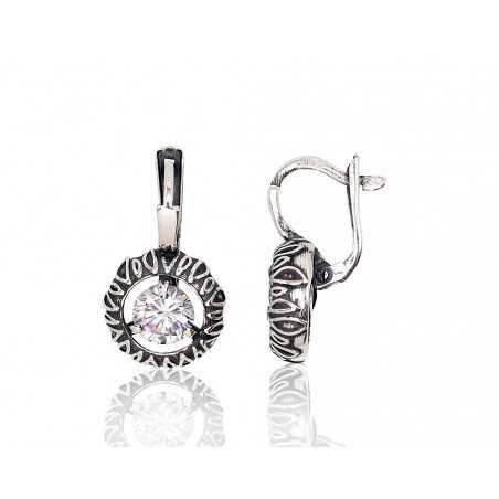 925°, Silver earrings with english lock, Zirkons , 2202764(POx-Bk)_CZ