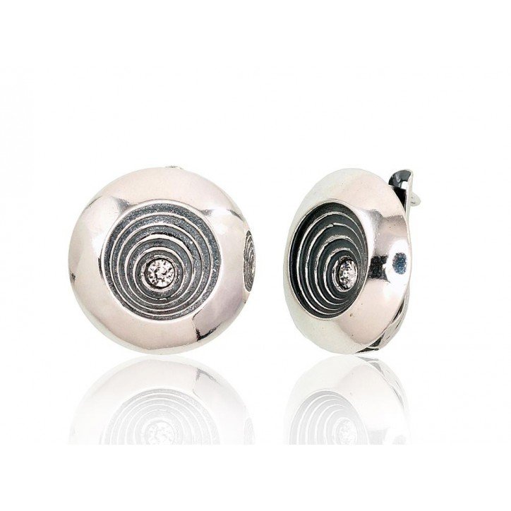 925°, Silver earrings with english lock, Zirkons , 2202769(POx-Bk)_CZ