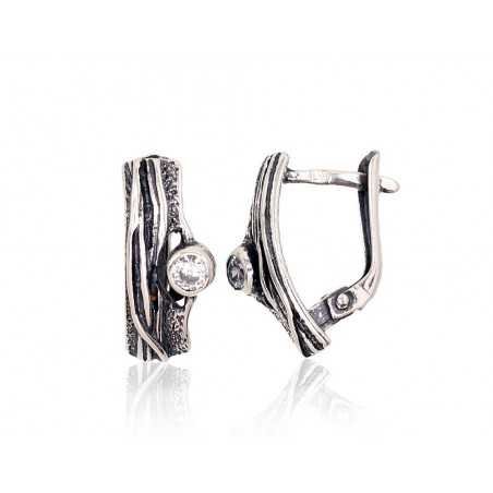 925°, Silver earrings with english lock, Zirkons , 2202772(POx-Bk)_CZ