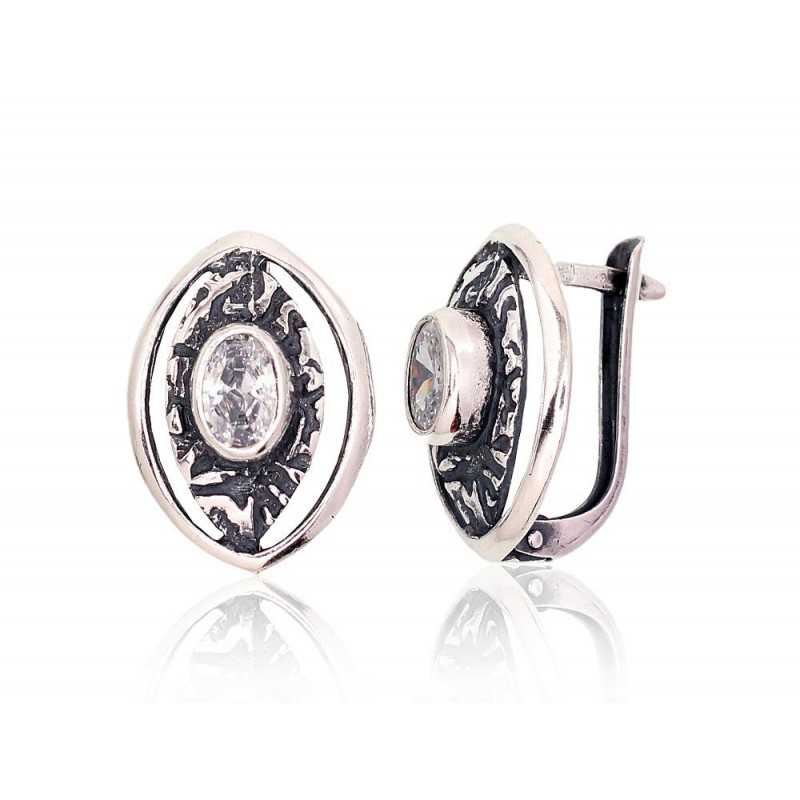 925°, Silver earrings with english lock, Zirkons , 2202778(POx-Bk)_CZ