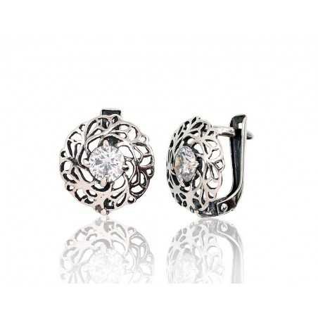 925°, Silver earrings with english lock, Zirkons , 2202781(POx-Bk)_CZ