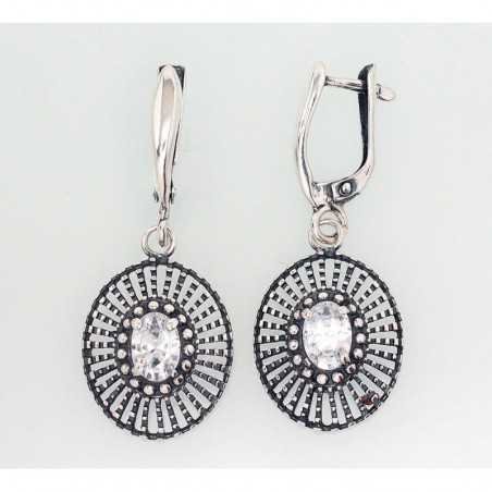 925°, Silver earrings with english lock, Zirkons , 2202789(POx-Bk)_CZ
