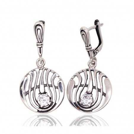 925°, Silver earrings with english lock, Zirkons , 2202790(POx-Bk)_CZ