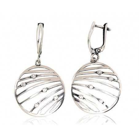 925°, Silver earrings with english lock, Zirkons , 2202791(POx-Bk)_CZ