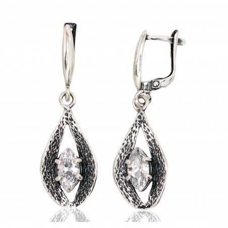 925°, Silver earrings with english lock, Zirkons , 2202795(POx-Bk)_CZ
