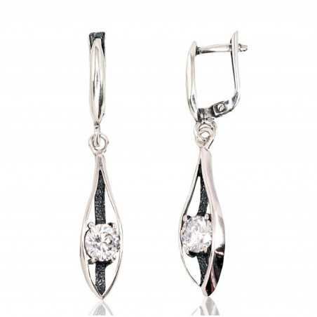 925°, Silver earrings with english lock, Zirkons , 2202796(POx-Bk)_CZ