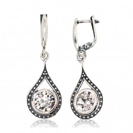 925°, Silver earrings with english lock, Swarovski crystals , 2202815(POx-Bk)_SV