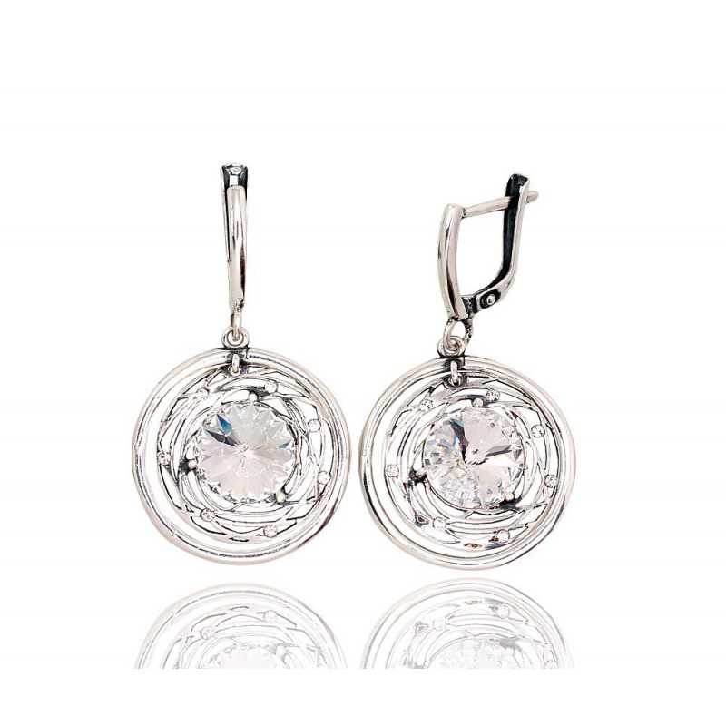 925°, Silver earrings with english lock, Swarovski crystals , 2202818(POx-Bk)_SV