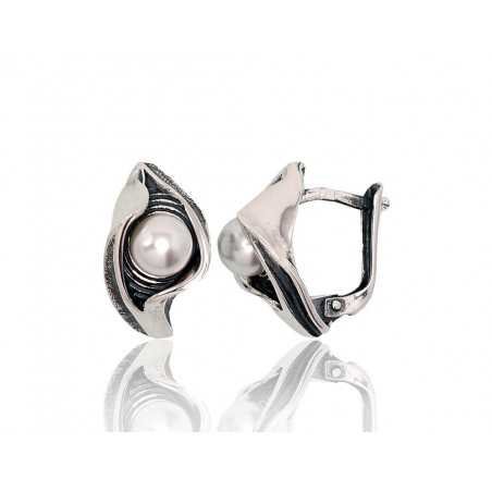 925°, Silver earrings with english lock, Fresh-water Pearl , 2202826(POx-Bk)_PESN