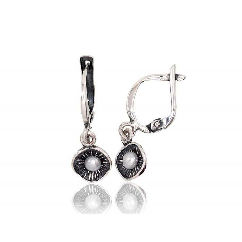 925°, Silver earrings with english lock, Fresh-water Pearl , 2202827(POx-Bk)_PE