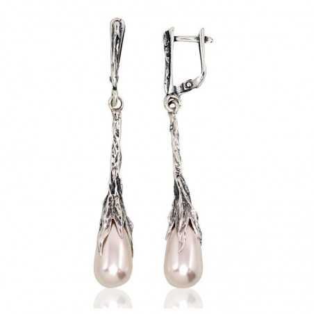 925°, Silver earrings with english lock, Fresh-water Pearl , 2202840(POx-Bk)_PESN