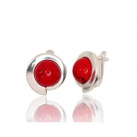 925°, Silver earrings with english lock, Coral , 2202849_COX