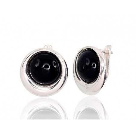 925°, Silver earrings with english lock, Onix , 2202850_ON-2