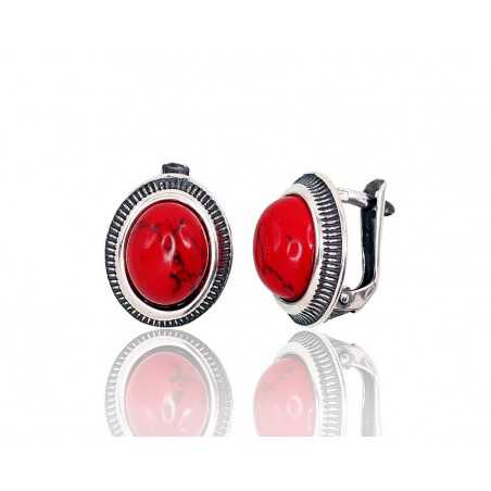 925°, Silver earrings with english lock, Coral , 2202857(POx-Bk)_COX