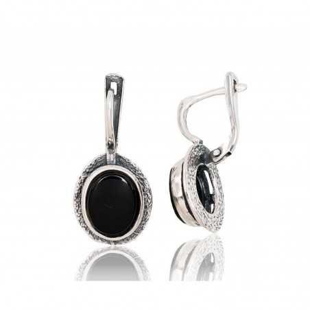 925°, Silver earrings with english lock, Onix , 2202860(POx-Bk)_ON