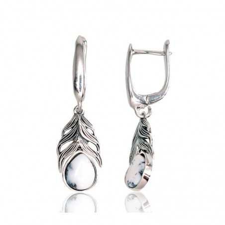 925°, Silver earrings with english lock, Dendritic Agate , 2202901(POx-Bk)_AGD