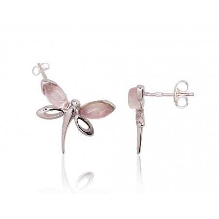 925° Silver Stud Earrings, Silver, Pink Quarz , 2202910(PRh-Gr)_KZPI