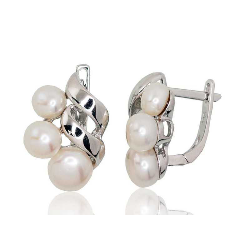 925°, Silver earrings with english lock, Fresh-water Pearl , 2202917(PRh-Gr)_PE