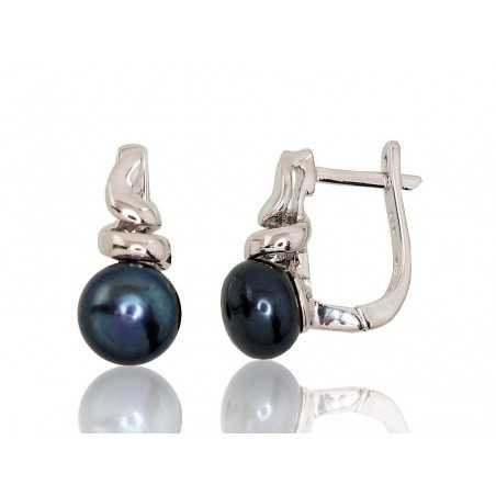 925°, Silver earrings with english lock, No stone, 2202919(PRh-Gr)_PE-BK