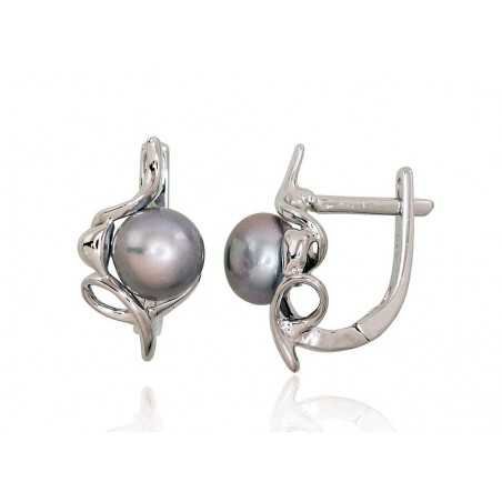 925°, Silver earrings with english lock, Fresh-water Pearl , 2202921(PRh-Gr)_PE-GR