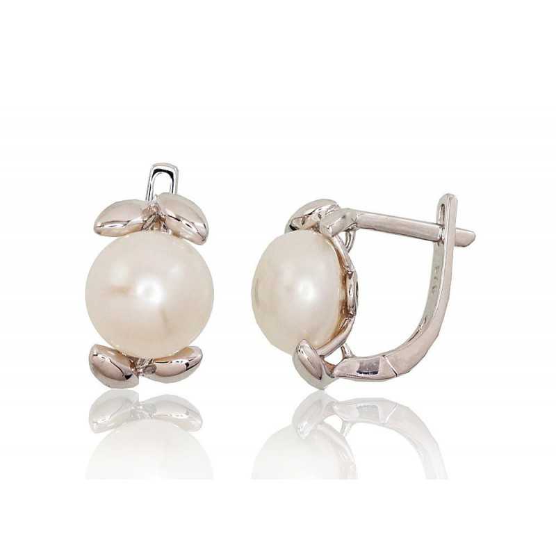 925°, Silver earrings with english lock, Fresh-water Pearl , 2202924(PRh-Gr)_PE