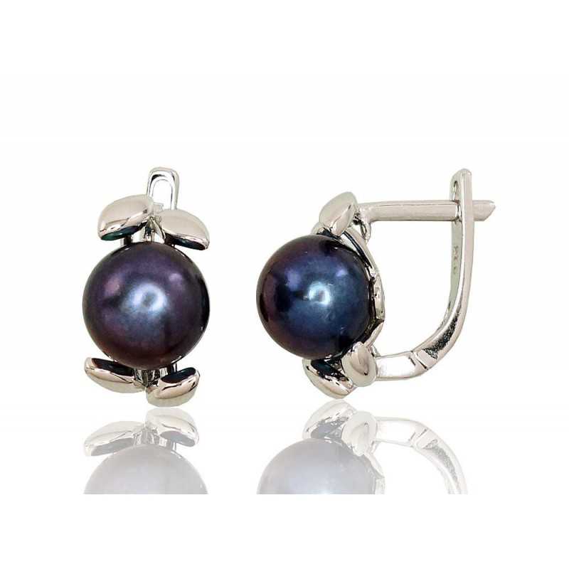 925°, Silver earrings with english lock, Fresh-water Pearl , 2202924(PRh-Gr)_PE-BK